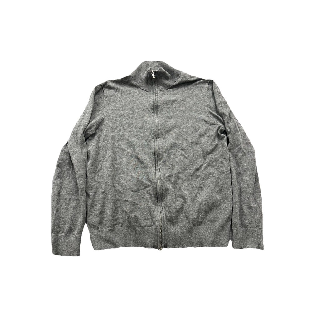 H&M Cardigan Sweater Mens Medium Gray Slim Fit Tight Knit Mock Neck Full Zip